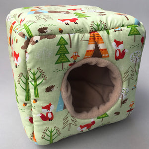 Camping animals cosy cube house. Hedgehog and guinea pig cube house.