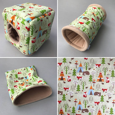 Camping animals full cage set. Cube house, snuggle sack, tunnel cage set