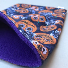 Load image into Gallery viewer, Pumpkin Halloween snuggle sack. Cuddle sack or stay open sack. Halloween bed.