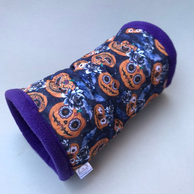 Pumpkin Halloween padded fleece tunnel. Padded tunnel for hedgehogs and small pets.