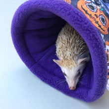 Load image into Gallery viewer, Pumpkin Halloween padded fleece tunnel. Padded tunnel for hedgehogs and small pets.