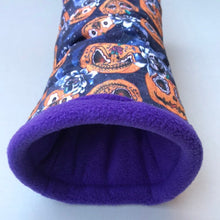 Load image into Gallery viewer, Pumpkin Halloween padded fleece tunnel. Padded tunnel for hedgehogs and small pets.