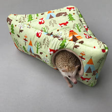 Load image into Gallery viewer, Camping animals full cage set. Corner house, snuggle sack, tunnel cage set.