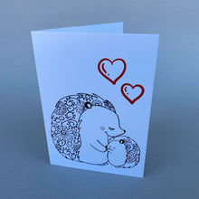 Load image into Gallery viewer, Pack of 6 Hedgehog love cards with 2 Hedgehugs pencils. Valentines card.