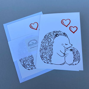 Pack of 6 Hedgehog love cards with 2 Hedgehugs pencils. Valentines card.