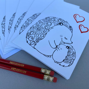 Pack of 6 Hedgehog love cards with 2 Hedgehugs pencils. Valentines card.