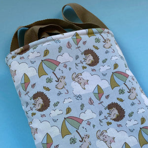 Blue Kite Hedgehogs padded bonding bag, carry bag for hedgehog. Fleece lined pet tote.