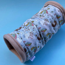 Load image into Gallery viewer, Blue Kite Hedgehog stay open tunnel. Padded tunnel for hedgehogs, rats and small pets.