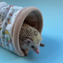 Load image into Gallery viewer, Blue Kite Hedgehog stay open tunnel. Padded tunnel for hedgehogs, rats and small pets.