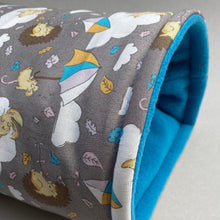 Load image into Gallery viewer, Grey Kite Hedgehog cosy snuggle cave. Padded stay open snuggle sack. Hedgehog bed.