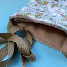 Load image into Gallery viewer, Blue Kite Hedgehogs padded bonding bag, carry bag for hedgehog. Fleece lined pet tote.