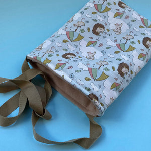 Blue Kite Hedgehogs padded bonding bag, carry bag for hedgehog. Fleece lined pet tote.