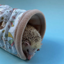 Load image into Gallery viewer, Blue Kite Hedgehog stay open tunnel. Padded tunnel for hedgehogs, rats and small pets.