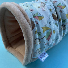 Load image into Gallery viewer, Blue Kite Hedgehog stay open tunnel. Padded tunnel for hedgehogs, rats and small pets.