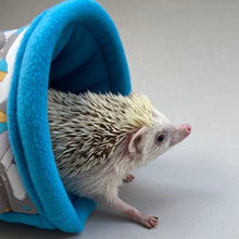 Load image into Gallery viewer, Grey Kite Hedgehog stay open tunnel. Padded fleece tunnel.