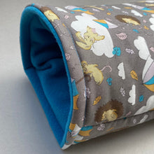 Load image into Gallery viewer, Grey Kite Hedgehog cosy snuggle cave. Padded stay open snuggle sack. Hedgehog bed.