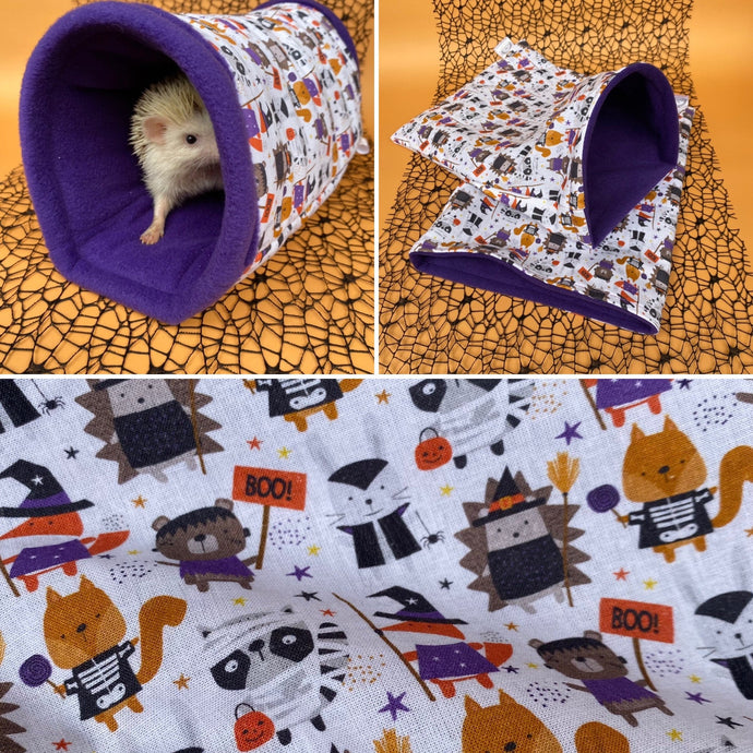 Halloween animals mini set. Tunnel, snuggle sack and toys. Fleece bedding.