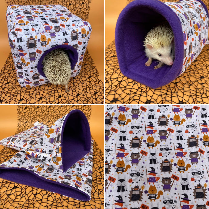 Halloween animals full cage set. Cube house, snuggle sack, tunnel cage set for hedgehogs