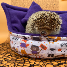 Load image into Gallery viewer, Halloween animals cuddle cup. Pet sofa. Hedgehog and small guinea pig bed.