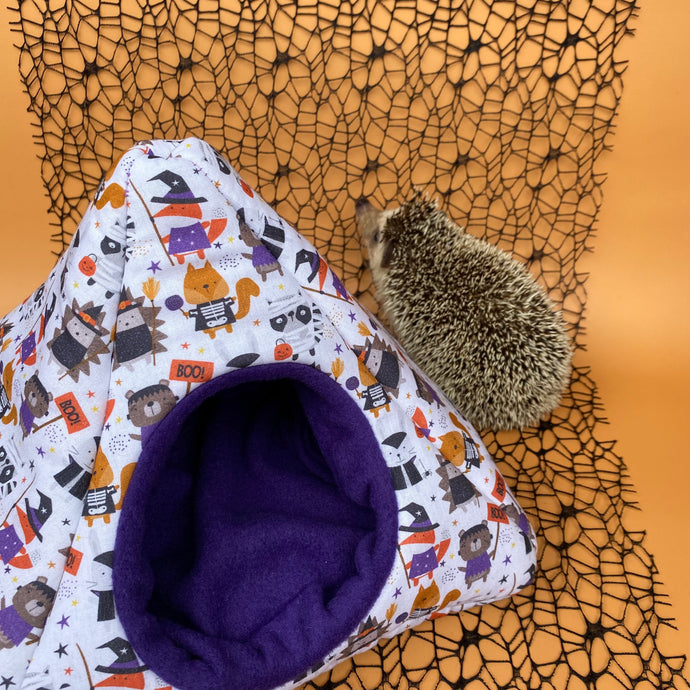 Halloween animals tent house. Hedgehog and small animal house.