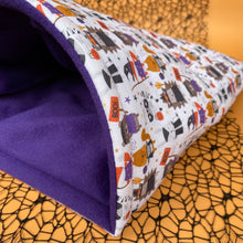 Load image into Gallery viewer, LARGE Halloween animals cosy snuggle cave. Padded stay open snuggle sack.