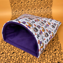 Load image into Gallery viewer, LARGE Halloween animals cosy snuggle cave. Padded stay open snuggle sack.