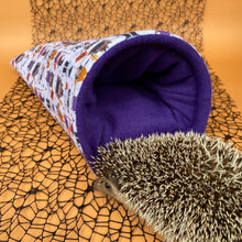 Load image into Gallery viewer, Halloween animals cosy snuggle cave. Padded stay open snuggle sack. Hedgehog bed.