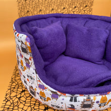 Load image into Gallery viewer, LARGE Halloween animals cuddle cup. Pet sofa. Guinea pig bed. Pet beds. Fleece bed.