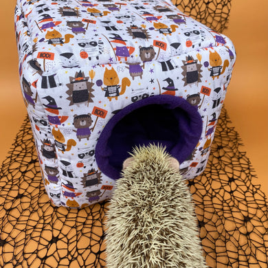 Halloween animals cosy cube house. Hedgehog and guinea pig cube house.