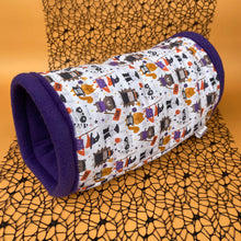 Load image into Gallery viewer, Halloween animals stay open tunnel. Padded fleece tunnel for hedgehogs and small pets