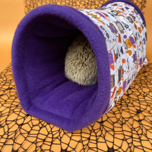 Load image into Gallery viewer, Halloween animals stay open tunnel. Padded fleece tunnel for hedgehogs and small pets