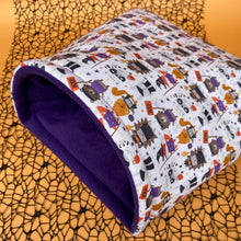 Load image into Gallery viewer, LARGE Halloween animals cosy snuggle cave. Padded stay open snuggle sack.