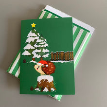 Load image into Gallery viewer, Pack of 6 hedgehog Christmas cards. Festive hedgehog cards.