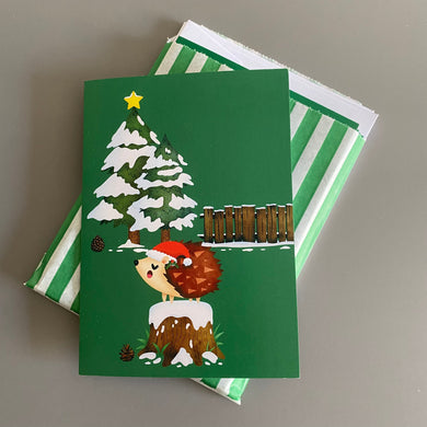 Pack of 6 hedgehog Christmas cards. Festive hedgehog cards.