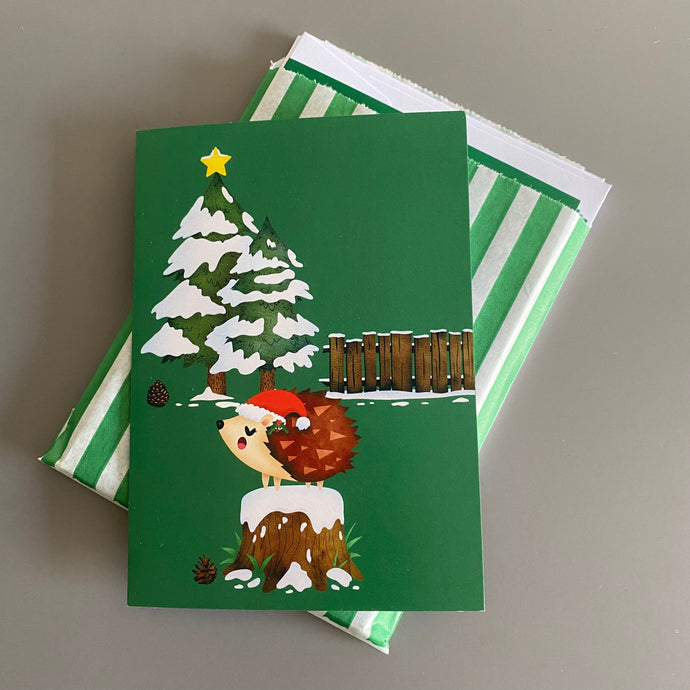 Pack of 6 hedgehog Christmas cards. Festive hedgehog cards.