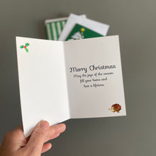 Load image into Gallery viewer, Pack of 6 hedgehog Christmas cards. Festive hedgehog cards.
