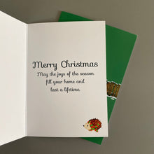 Load image into Gallery viewer, Pack of 6 hedgehog Christmas cards. Festive hedgehog cards.