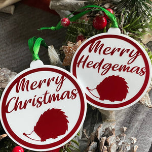 Merry Christmas tree decoration. Hedgehog Christmas tree decoration.
