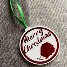Load image into Gallery viewer, Merry Christmas tree decoration. Hedgehog Christmas tree decoration.