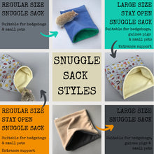 Load image into Gallery viewer, Hedgehogs with Mushroom Hats snuggle sack or snuggle pouch. Fleece lined sleeping bag.