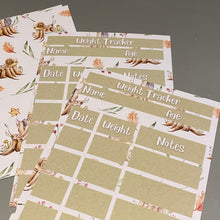 Load image into Gallery viewer, Weight tracker cards. Hedgehog health tracker. Pack of 6 tracker cards.