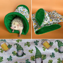 Load image into Gallery viewer, Irish gnome mini set. Tunnel, snuggle sack and toys. Fleece bedding.