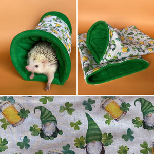 Irish gnome mini set. Tunnel, snuggle sack and toys. Fleece bedding.