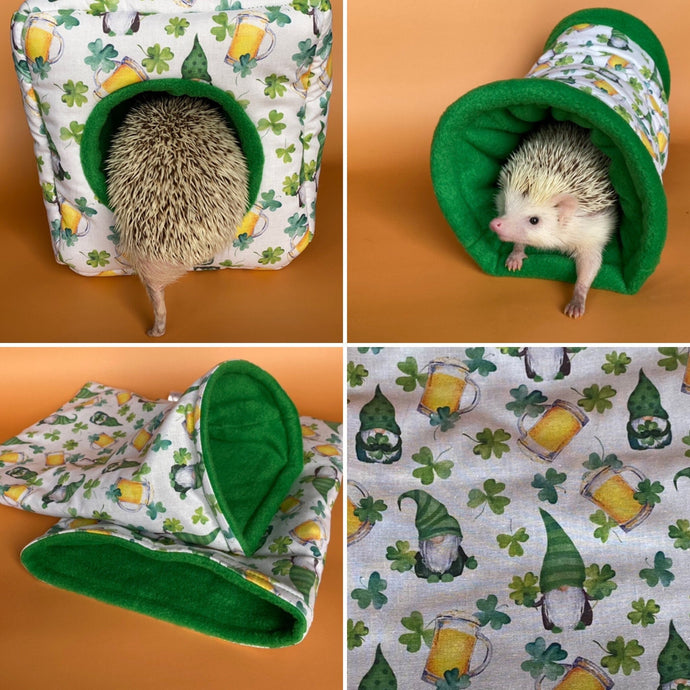 Irish gnomes full cage set. Cube house, snuggle sack, tunnel cage set for small pets.
