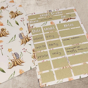 Weight tracker cards. Hedgehog health tracker. Pack of 6 tracker cards.