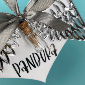 Personalised hedgehog memorial angel wings. Memory keepsake with mini quill jar.