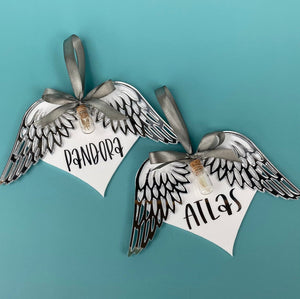 Personalised hedgehog memorial angel wings. Memory keepsake with mini quill jar.