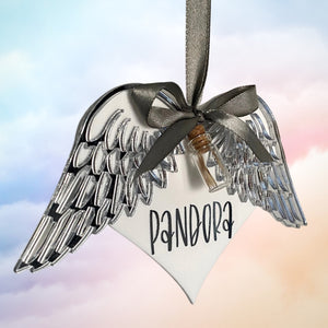 Personalised hedgehog memorial angel wings. Memory keepsake with mini quill jar.