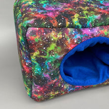 Load image into Gallery viewer, LARGE nebula cosy bed. Cosy cube. Cuddle Cube. Snuggle house. Fleece hidey.