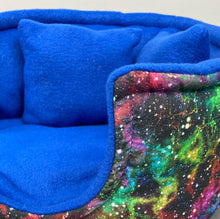 Load image into Gallery viewer, LARGE nebula cuddle cup. Pet sofa. Guinea pig bed. Pet beds. Fleece bed. Fleece sofa.
